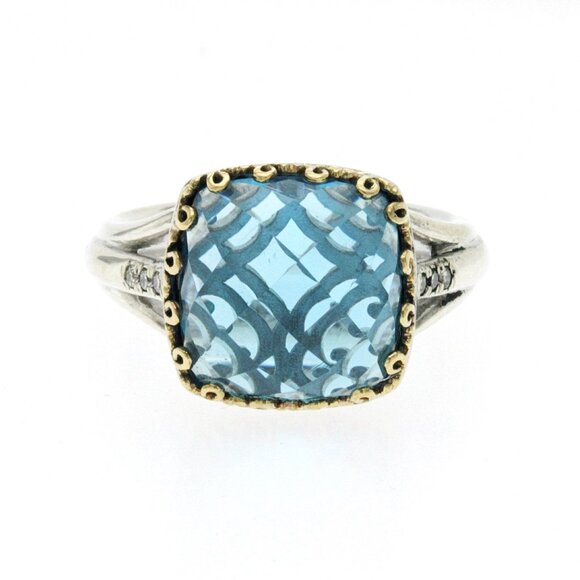 Gabriel & Co 925 Sterling Silver and 18k Gold Blue Topaz Diamond Ring Size 7
